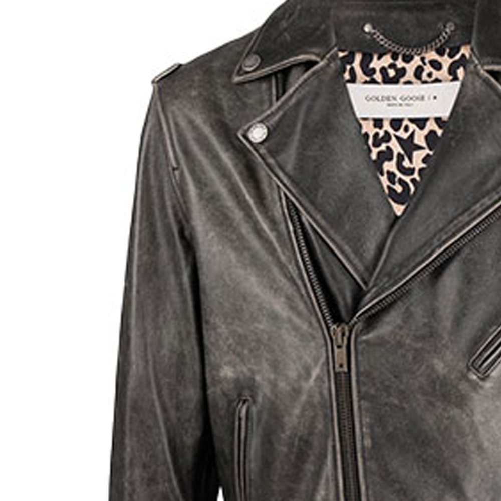 Sizing 金鹅 SS22 黑色皮革夹克带拉链口袋 GMP00297P00064790100