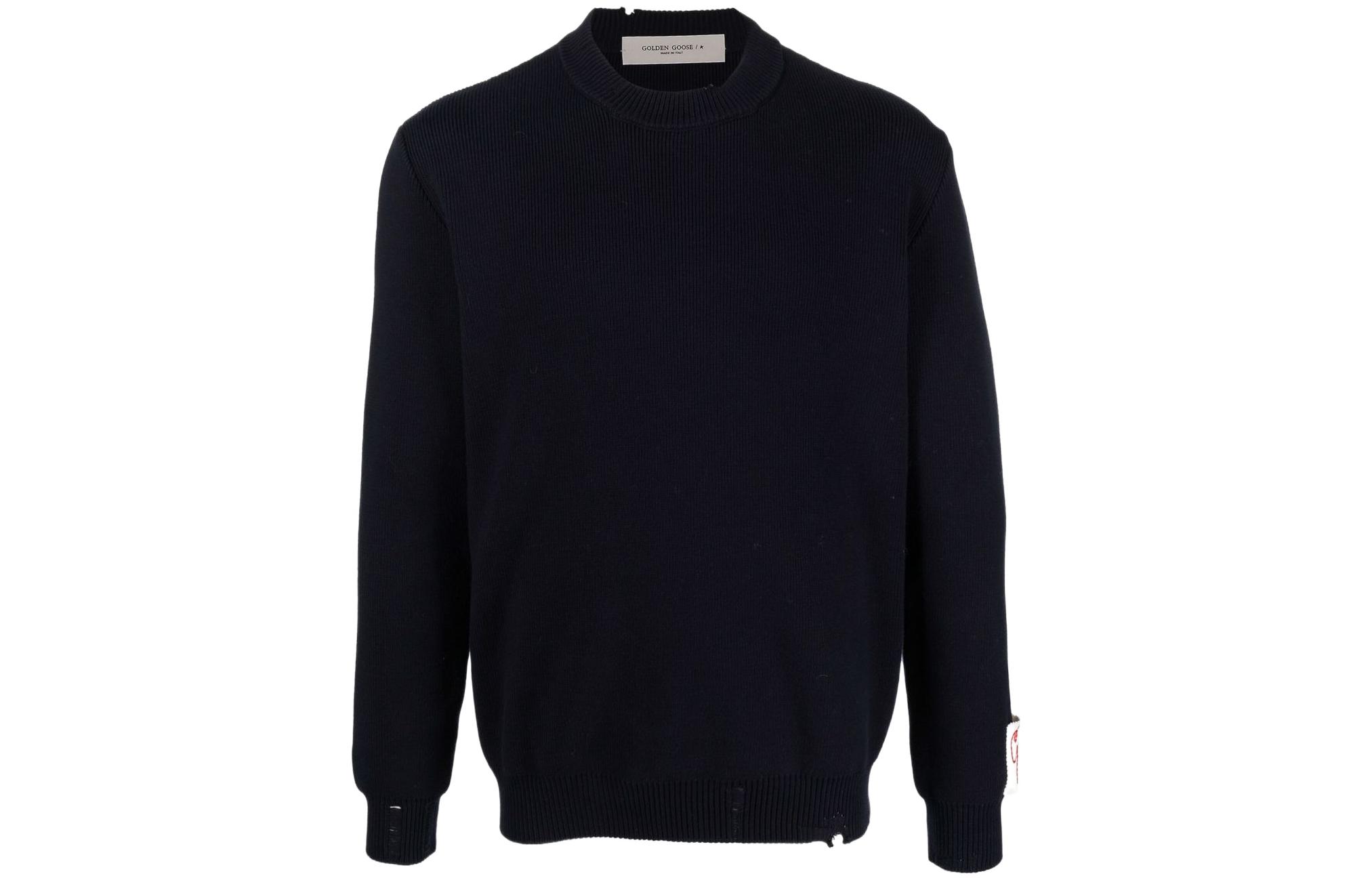 Golden Goose SS22 Distressed Crewneck Long Sleeve Sweatshirt Navy Blue Men GMP00839P00066250486