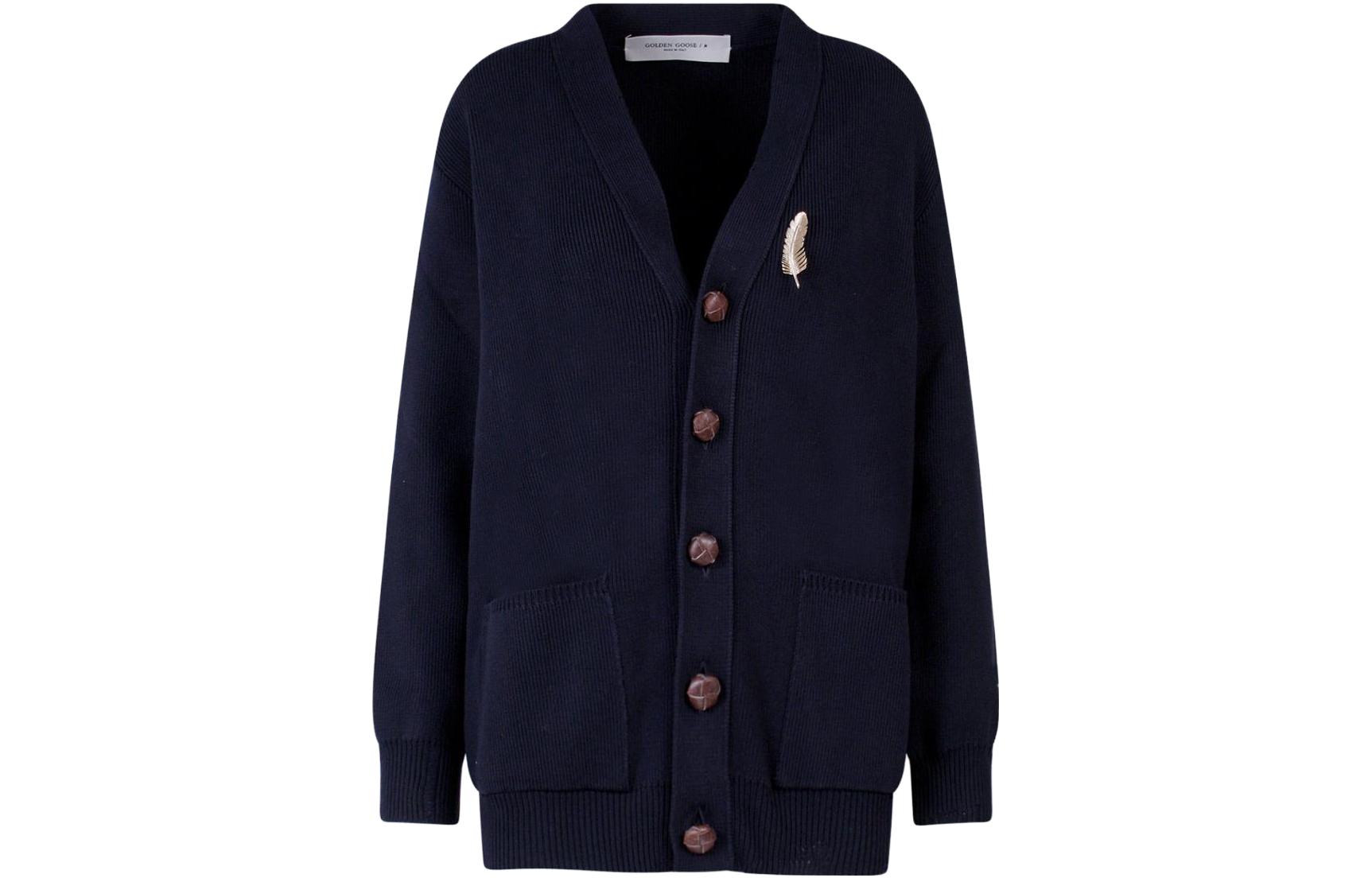 Golden Goose SS22 Metallic Feather Pin Solid Knit Sweater Blue  Fashion GMP00945P00066250486