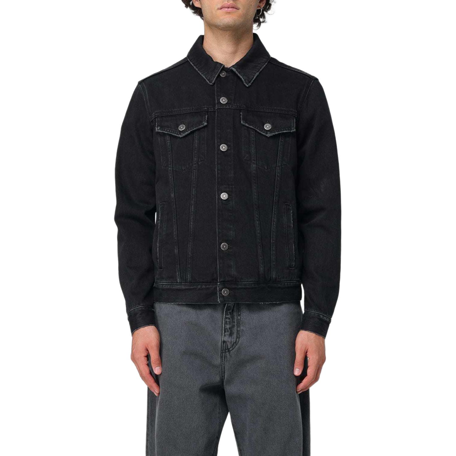 Golden Goose SS23 Black Logo Print Button-Up Jacket Long Sleeve GMP00284P00062590100