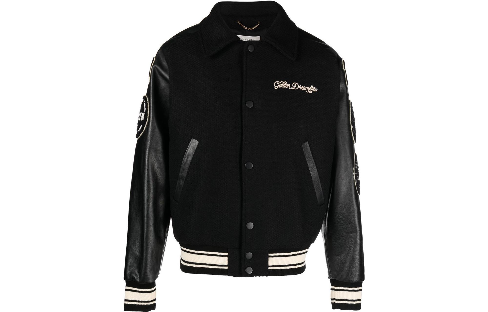 Golden Goose SS23 Black Patchwork Letter Embroidered Button Jacket GMP01296P00094090194