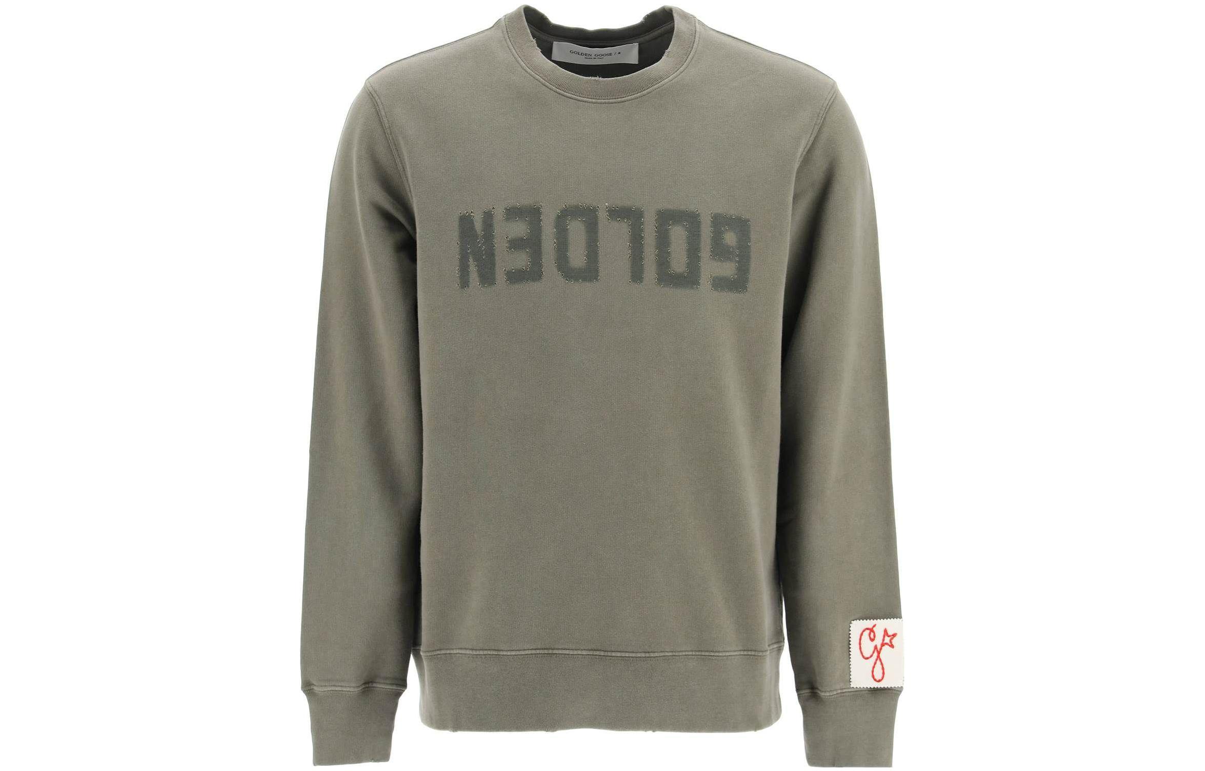 Golden Goose SS23 Khaki Green Alphabet Print Crewneck Long Sleeve Sweatshirt Men GMP01223-P000642-DSTOL