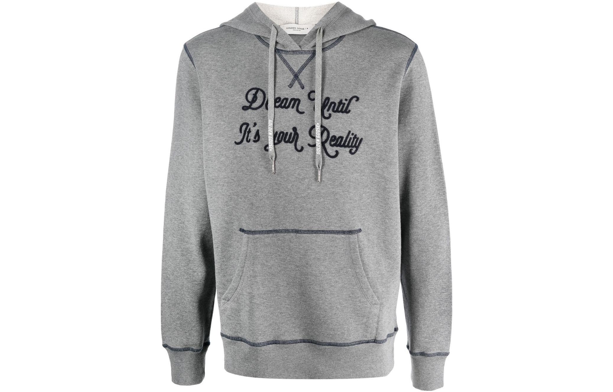 Golden Goose SS23 New Journey Grey Letter Print Pullover Hoodie for Men. GMP01224P00103360415