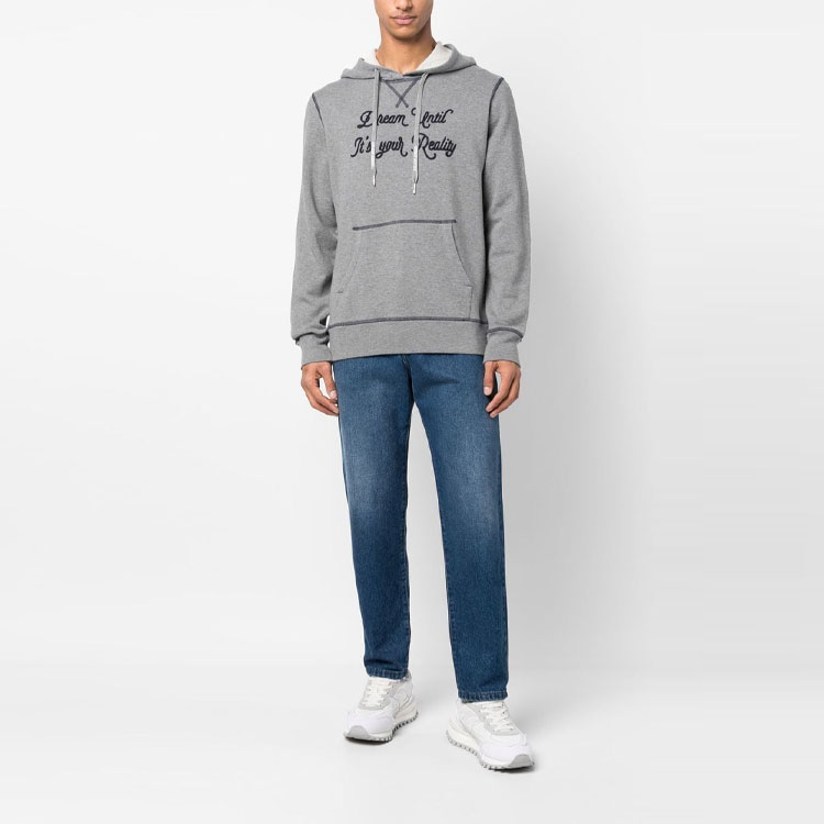 Lookbook Golden Goose SS23 New Journey Hoodie Lelaki Kelabu Cetakan Huruf. GMP01224P00103360415