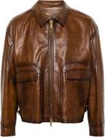 Golden Goose SS24 Brown Leather Jacket with Zipper Pockets and Collar. GMP01886P00167255612 Golden Goose SS24 Brown Leather Jacket with Zipper Pockets and Collar. GMP01886P00167255612