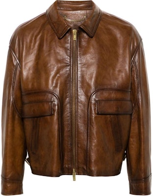 Golden Goose SS24 Brown Leather Jacket with Zipper Pockets and Collar. GMP01886P00167255612 Buy Golden Goose SS24 Brown Leather Jacket with Zipper Pockets and Collar. GMP01886P00167255612