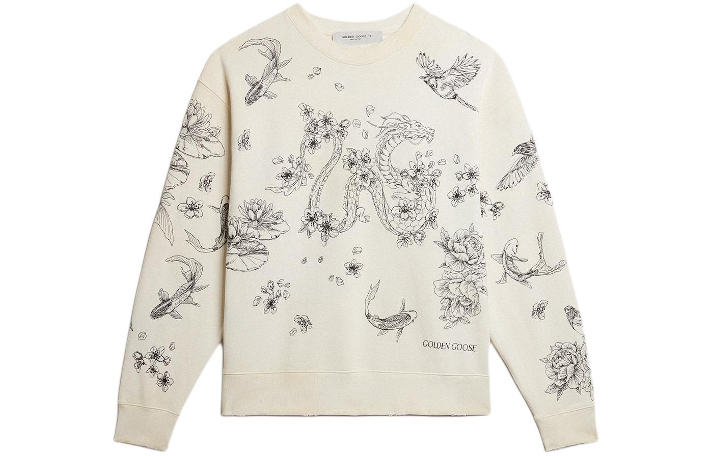 Golden Goose SS24 Animal Print Crewneck Sweatshirt White Unisex GUP01872P00157411421