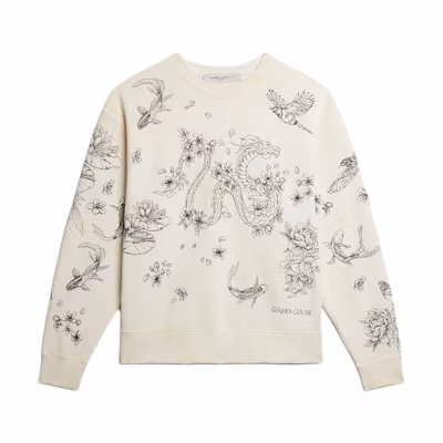 Golden Goose SS24 Animal Print Crewneck Sweatshirt White Unisex GUP01872P00157411421