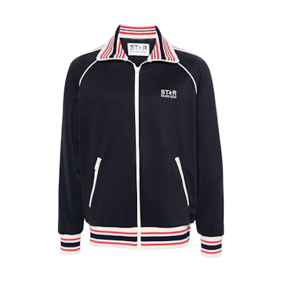 Golden Goose SS24 Blue Striped High-Neck Zip Jacket with Embroidery - GMP01798P00152450836