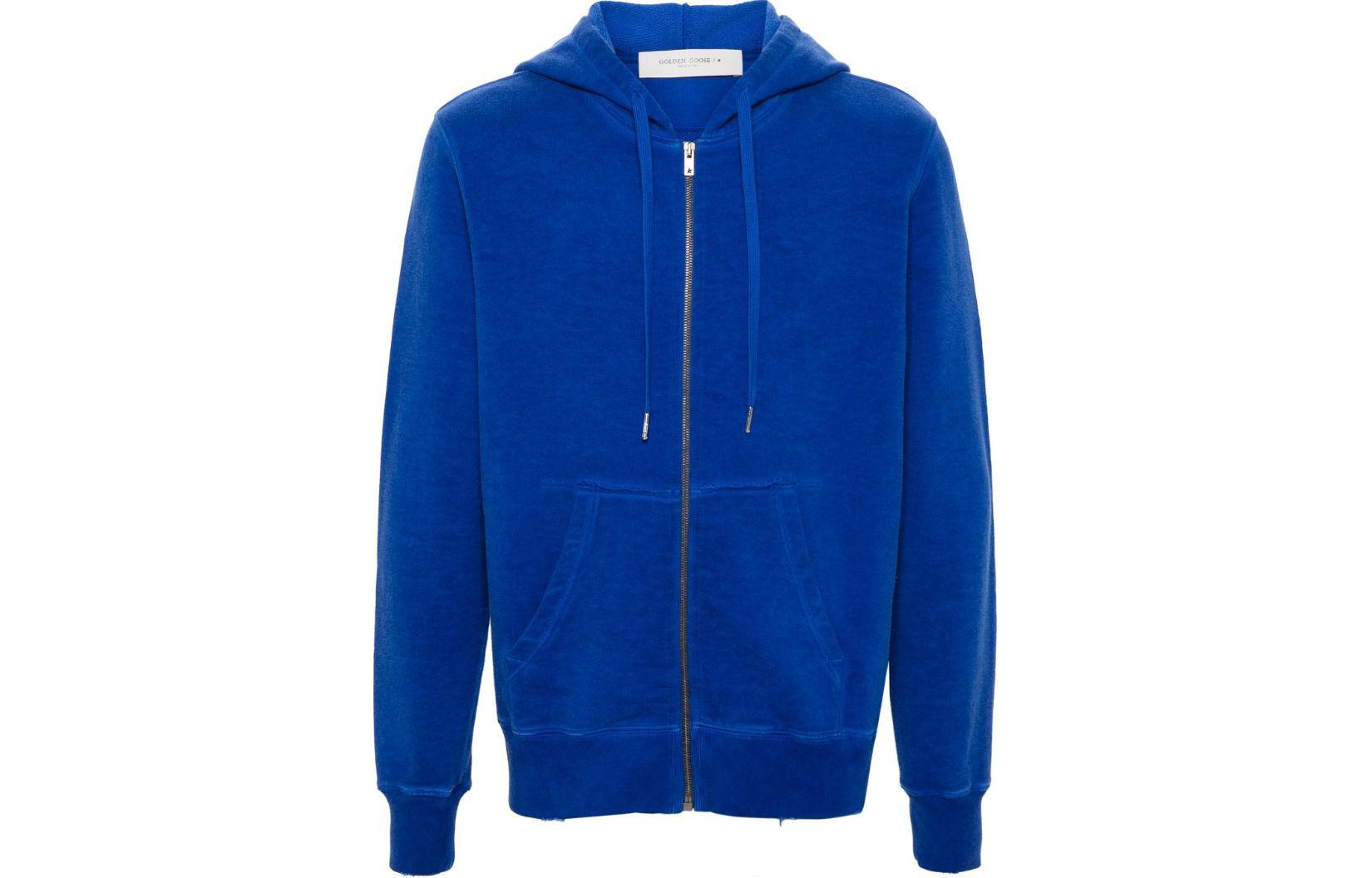 Golden Goose SS24 Logo Appliqué Zip Hoodie Men’s Blue GMP01655P00141050831