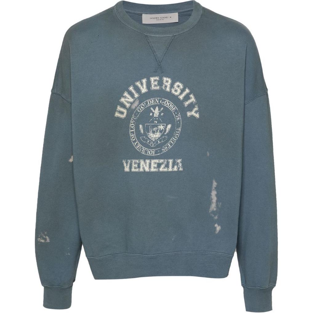 Golden Goose SS24 Logo Print Crewneck Pullover Sweatshirt Blue GUP01938P00163150877