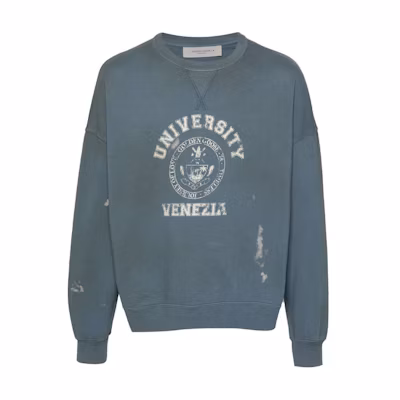 Golden Goose SS24 Logo Print Crewneck Pullover Sweatshirt Blue GUP01938P00163150877