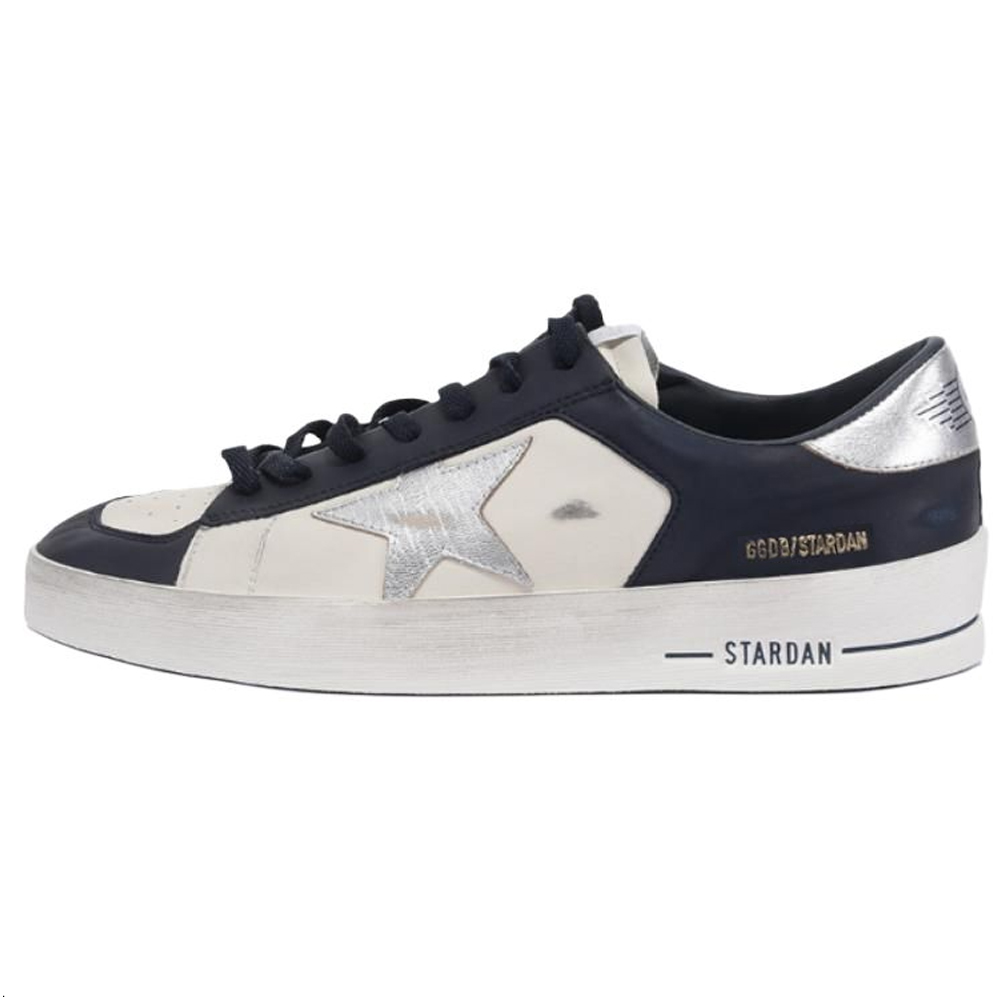 Golden Goose Stardan Navy Blue Distressed Leather Low-Top Sneakers for Men GMF00333 F006910 82874