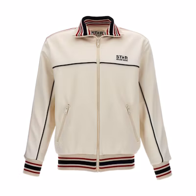 Golden Goose Striped Logo Print Collared Long Sleeve Jacket Mens Light Brown GMP01795P0015241179111791