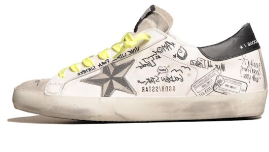 Golden Goose Super-Star 'Graffiti Hitam Putih Lusuh' GMF00101.F000300.10220 Buy Golden Goose Super-Star 'Graffiti Hitam Putih Lusuh' GMF00101.F000300.10220