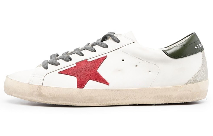 Golden Goose Super-Star White Red Distressed Leather Low-Top Sneakers Men. GMF00102.F003987.11357