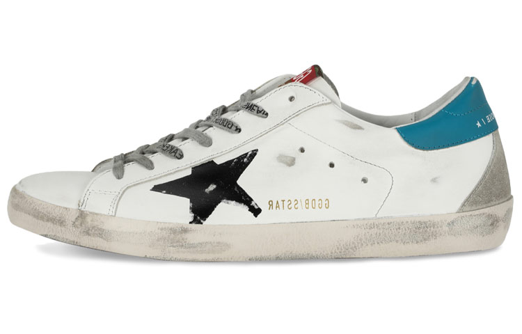 Golden Goose Super-Star 'Black Logo Blue Tail Distressed'