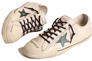 Lookbook Golden Goose V-Star 皮革織布 時尚圓頭 低筒 帆布鞋 男款 白色