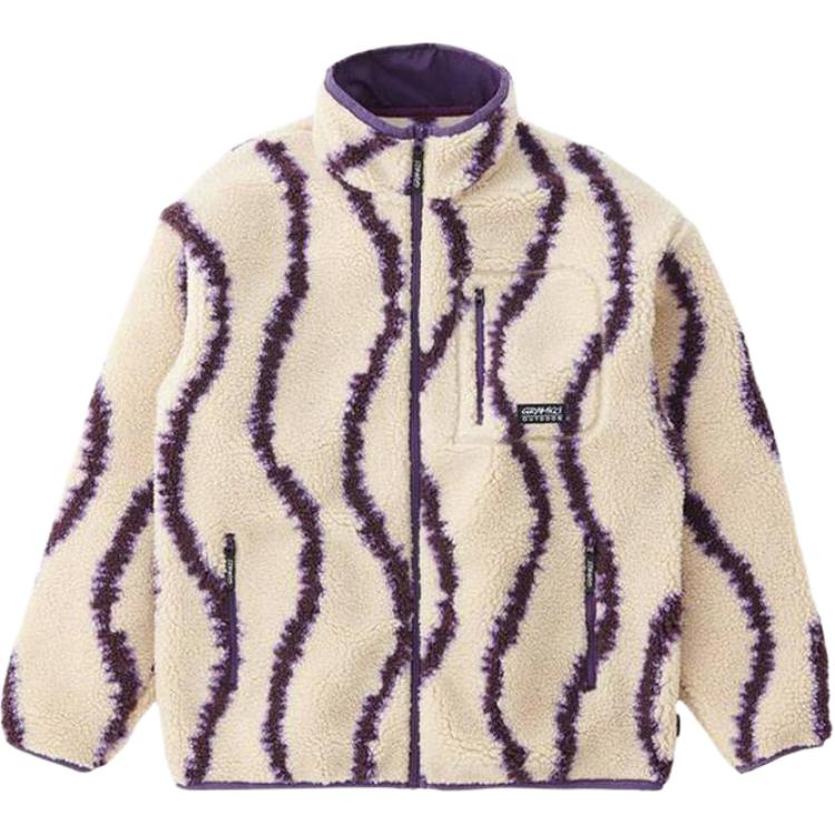 Gramicci White Striped Zip-Up Stand Collar Long Sleeve Jacket G2FU-J045-NATU