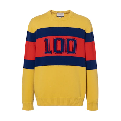 Gucci 100 Special Edition FW21 Colorblock Crewneck Sweater Yellow 676393-XKB43-7123