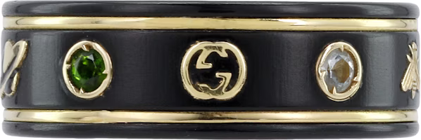 GUCCI 18K Gold Black Ring with Geometric Patterns 527095-J8F77-8522 GUCCI 18K Gold Black Ring with Geometric Patterns 527095-J8F77-8522