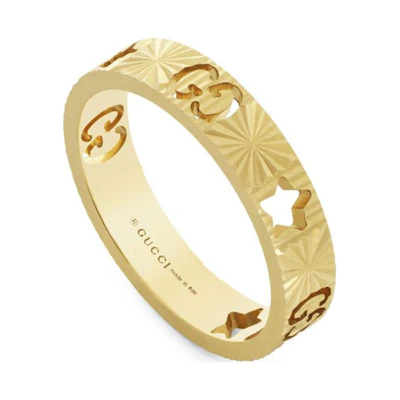 GUCCI 18K Gold Letter Cutout Ring Unisex Couple Design - Gold. YBC727729001