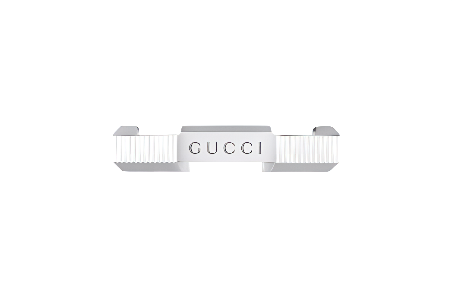 GUCCI 18K White Gold Striped Ring Unisex Couple Design Silver. 662098J8502