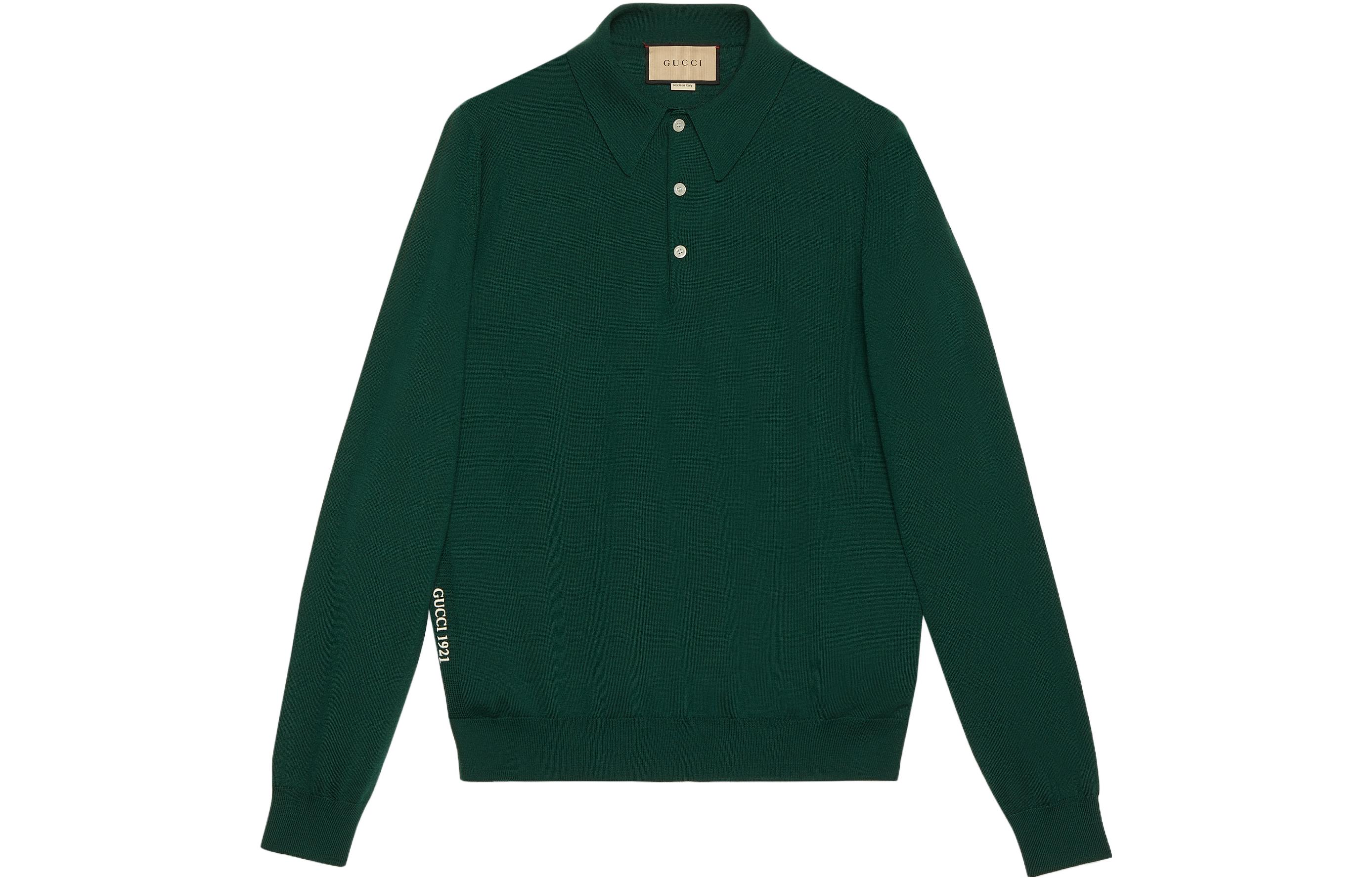 Gucci 1921 FW23 Logo Embroidered Solid Color Long Sleeve Polo Sweater Men 763664-XKDLY-3581