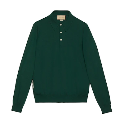 Gucci 1921 FW23 Logo Embroidered Solid Color Long Sleeve Polo Sweater Men 763664-XKDLY-3581
