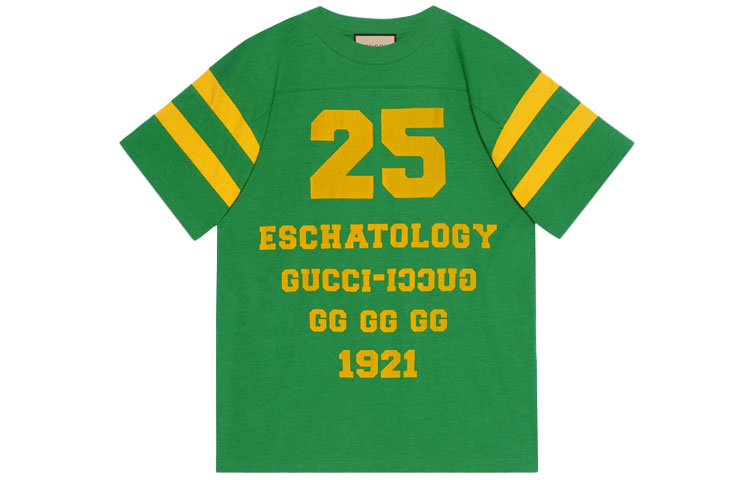 Buy 구찌 1921 시리즈 그린 로고 프린트 유니섹스 캐주얼 티셔츠 660744-XJDHG-3316