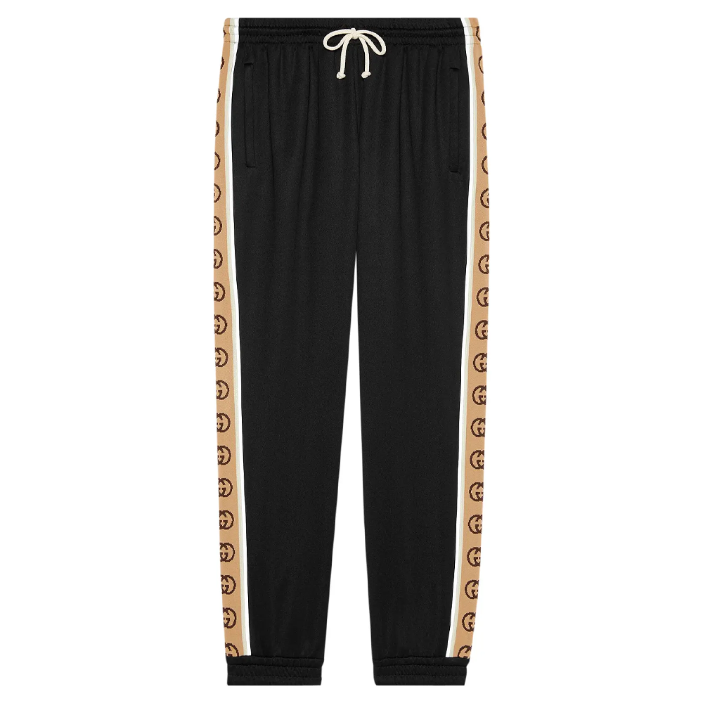 Gucci 1921 Series SS22 Black Logo Print Knit Track Pants 598858-XJBZ8-1082
