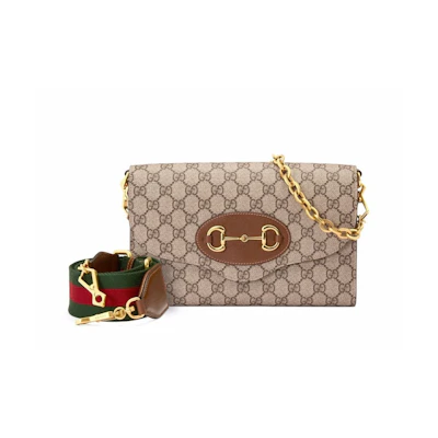 Gucci 1955 Horsebit Shoulder Bag Small GG Supreme Beige/Ebony