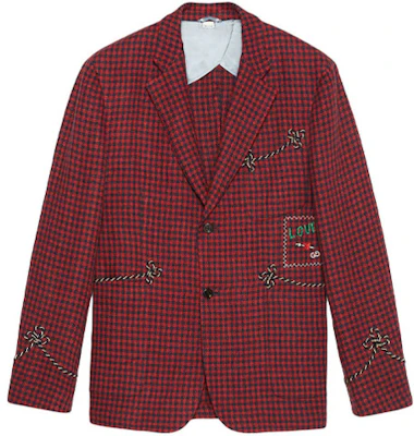 Gucci 2019 Pre-Fall Red Plaid Logo Embroidered Blazer for Men 568650-ZAB7H-6431 Buy Gucci 2019 Pre-Fall Red Plaid Logo Embroidered Blazer for Men 568650-ZAB7H-6431