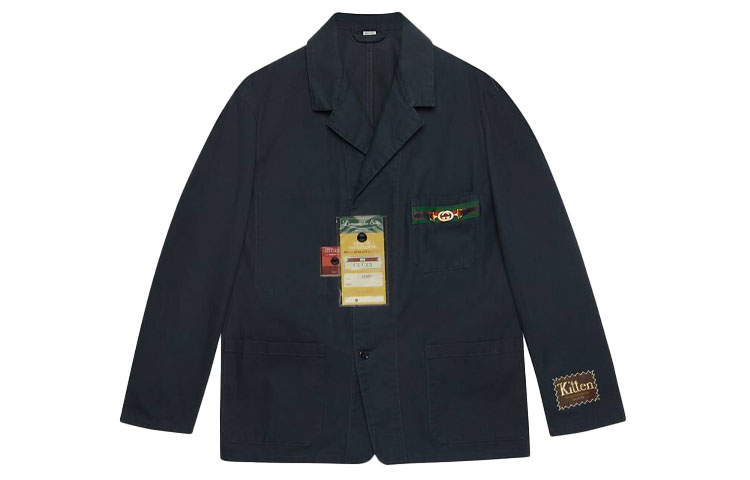 Gucci 2020 Spring Summer Solid Color Paper Tag Long Sleeve Jacket Navy 611792-XDA3Y-4641