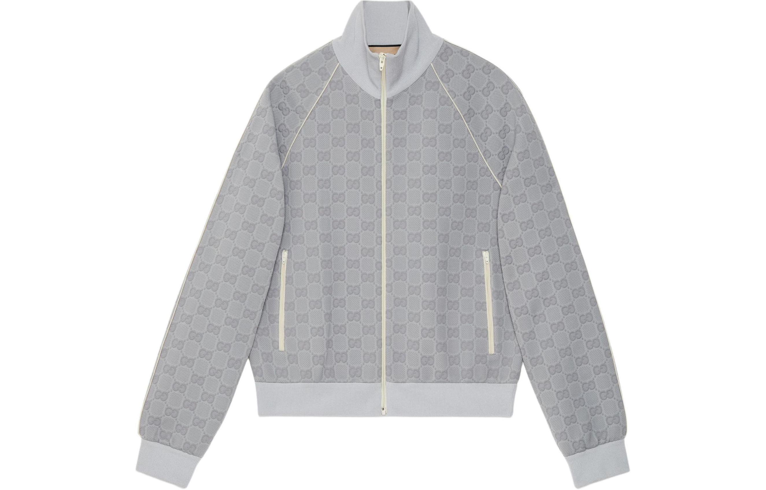 Gucci 2024 Early Spring Logo Print Zip Jacket Light Gray 768573-XJF4N-1079