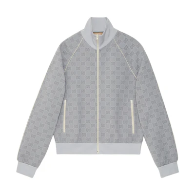 Gucci 2024 Early Spring Logo Print Zip Jacket Light Gray 768573-XJF4N-1079