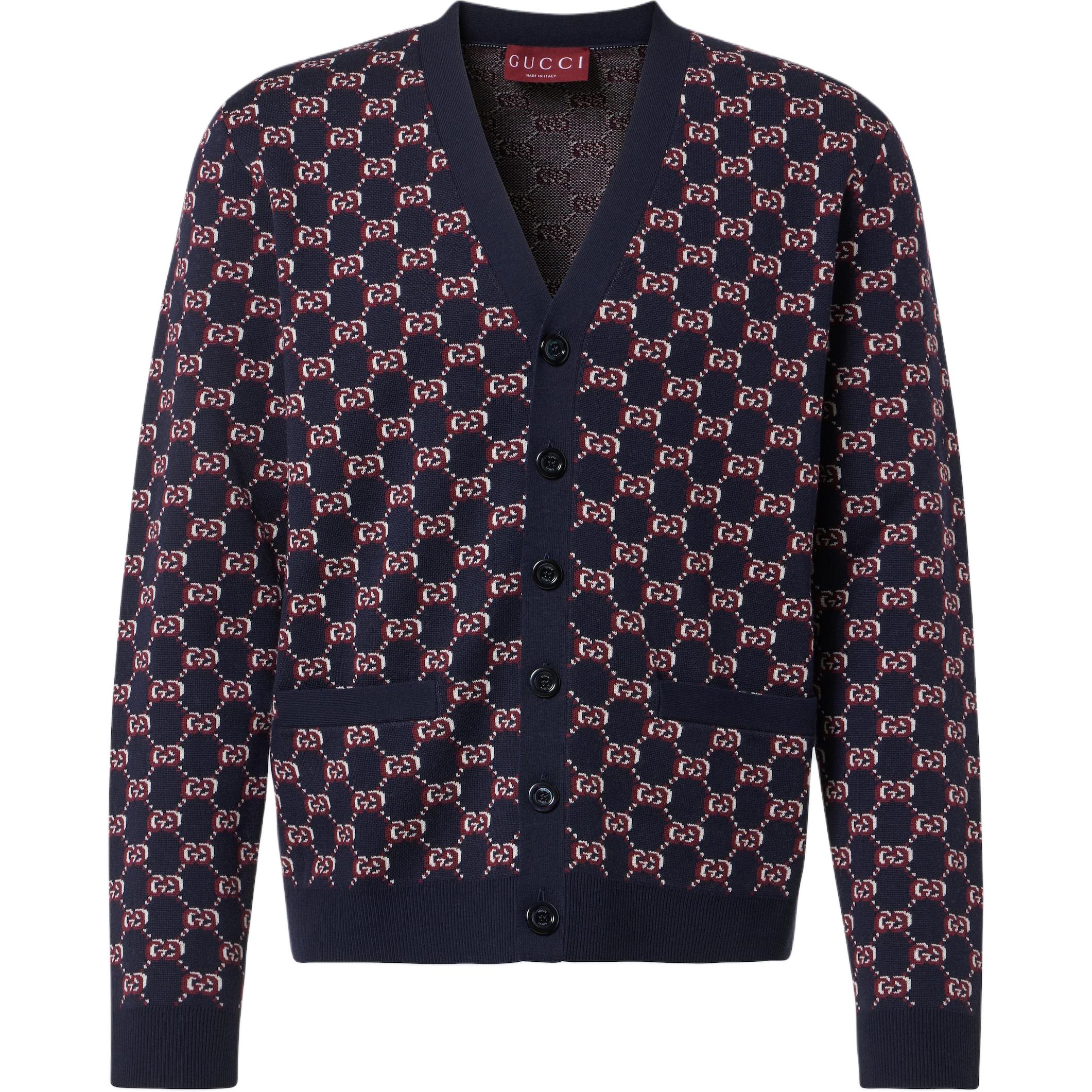 Buy Gucci 2024 FW Logo Knit Cardigan Single Breasted Navy Blue 801705 ...