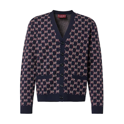 Gucci 2024 FW Logo Knit Cardigan Single Breasted Navy Blue 801705-XKEAP-4116