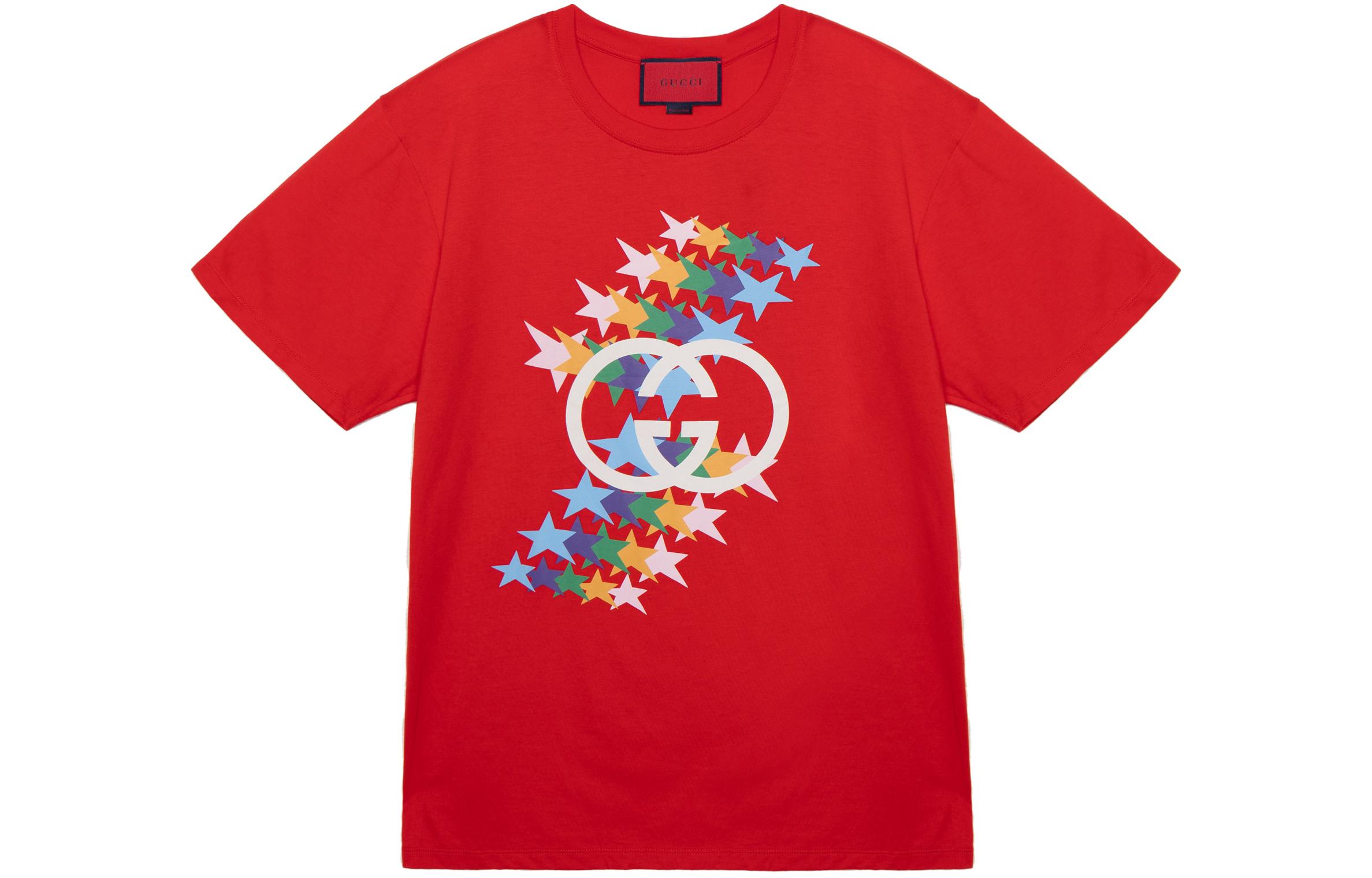 Gucci 520 Special SS21 Star Print Red Cotton Crew Neck T-Shirt for Men 548334-XJDNI-6229