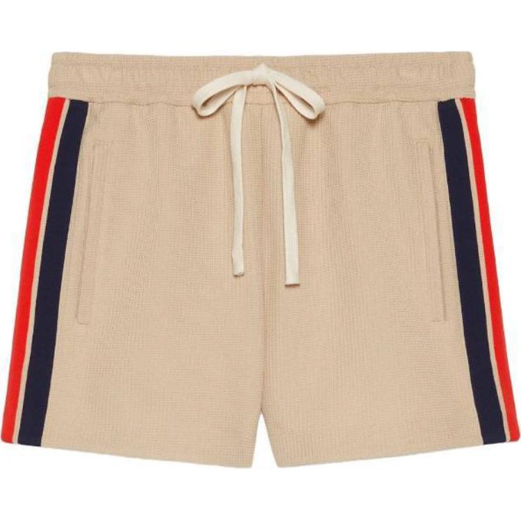 GUCCI  Beige High-Waisted Striped Embroidered Casual Shorts. 737416-XJFFB-9117