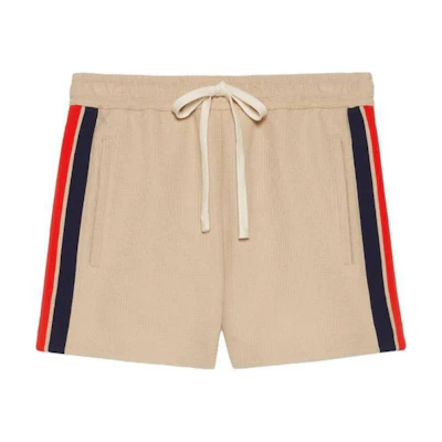 GUCCI Beige High-Waisted Striped Embroidered Casual Shorts. 737416-XJFFB-9117