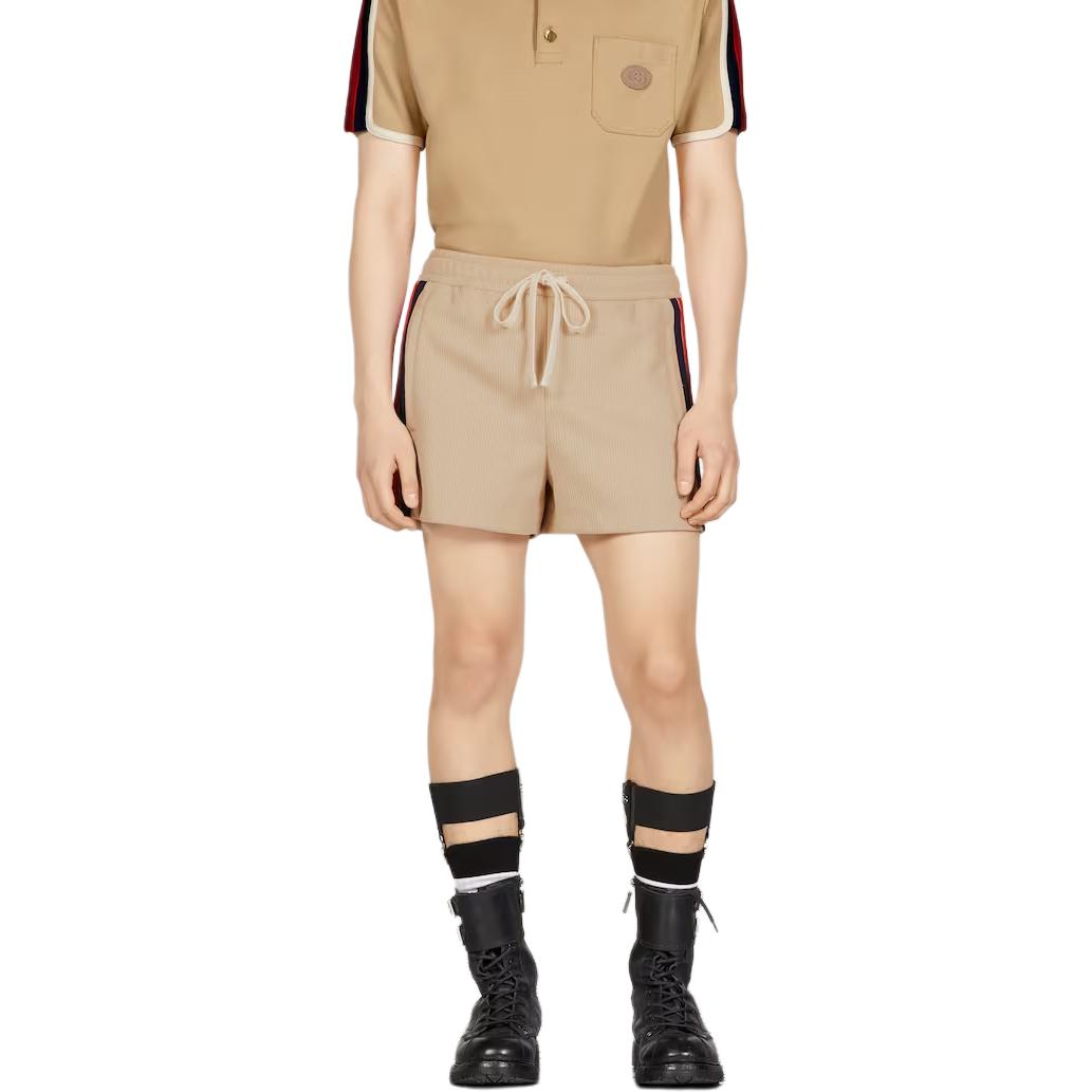 GUCCI  Beige High-Waisted Striped Embroidered Casual Shorts. 737416-XJFFB-9117 圖 3