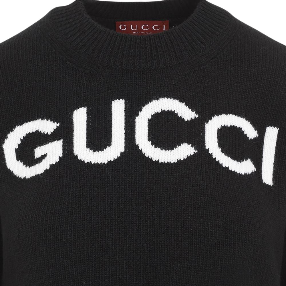 Details for GUCCI  Black Alphabet Embroidered Knit Crewneck Sweater. 770072-XKEBC-1289