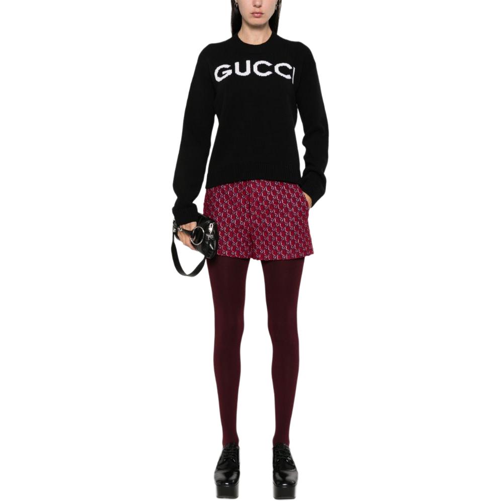 Cheap GUCCI  Black Alphabet Embroidered Knit Crewneck Sweater. 770072-XKEBC-1289