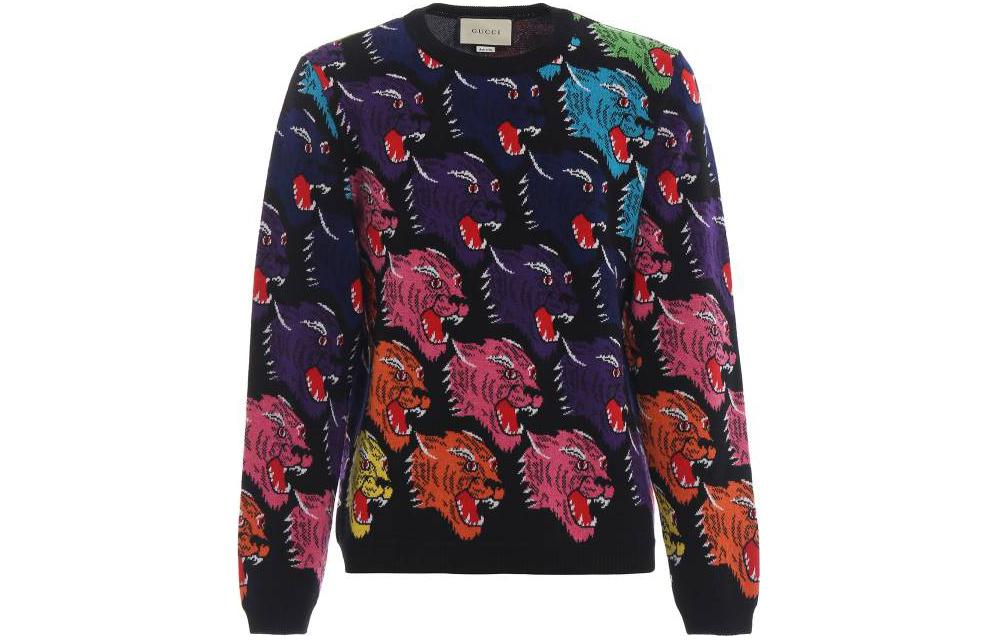 GUCCI  Black Crewneck Full Print Pattern Long-Sleeve Sweater 526599-X9X30-1109