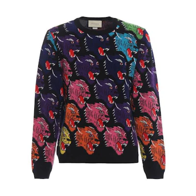 GUCCI Black Crewneck Full Print Pattern Long-Sleeve Sweater 526599-X9X30-1109