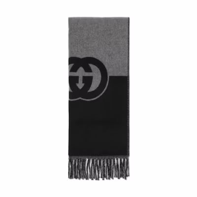GUCCI Black Jacquard Fringed Tassel Knit Scarf. 7154974GAAA