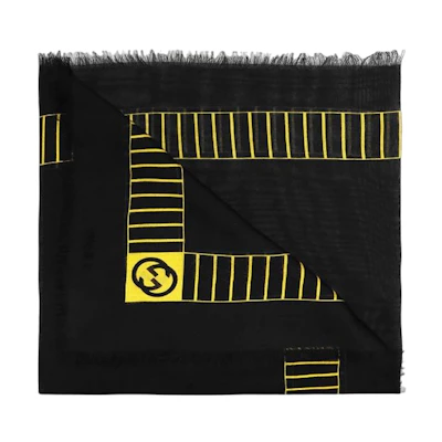 GUCCI Black Knit Scarf with Printed Decoration. 535071-4G865-1075