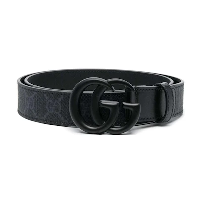 GUCCI Black Leather Belt with Metal Double G Buckle, 3cm Width. 700341HUH5V1268
