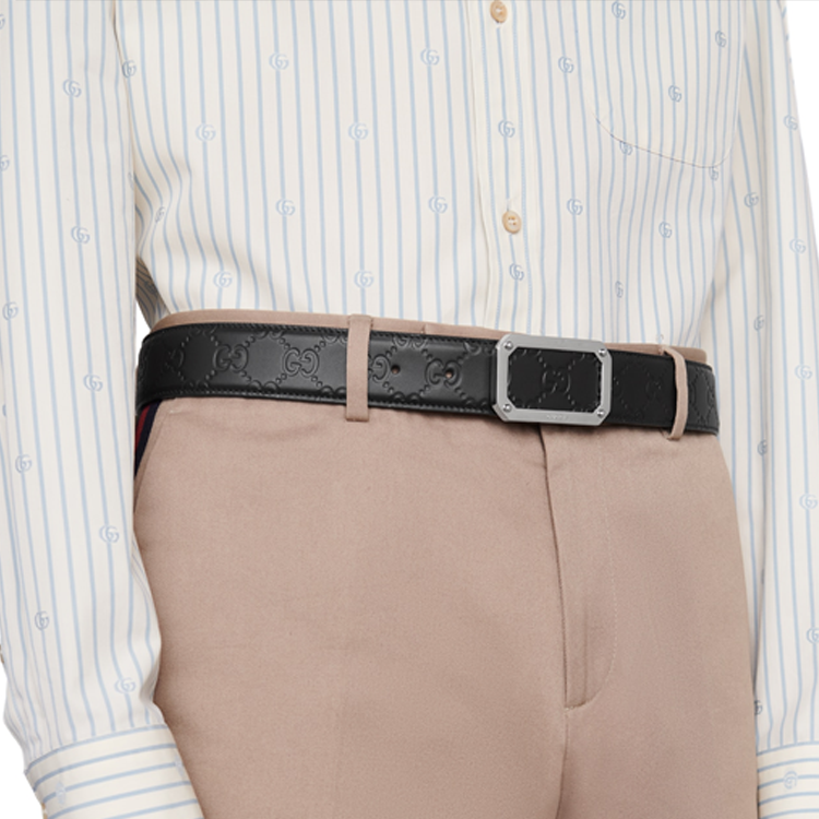 Purchase GUCCI  Black Leather Printed Textured Belt 3.5CM Wide. 403941cwcon1000